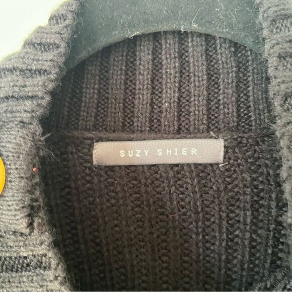 Suzy Shier Black Mock Neck Cable Knit Ribbed Button Long Sleeve Sweater - Picture 3 of 7